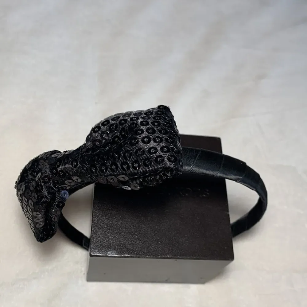Girls Black Sequin and Ribbon Bow Tie Headband